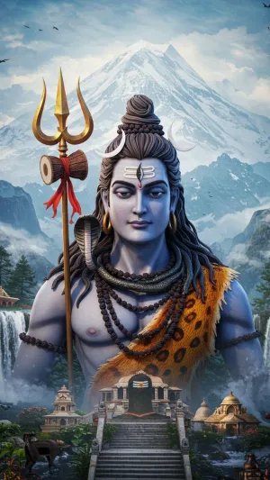 Lord Shiva with Trishul in Himalayas HD Artwork