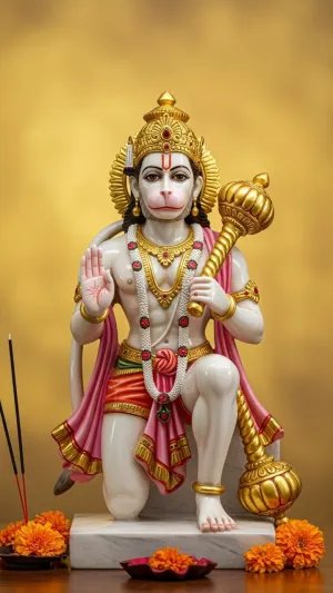 Hanuman Ji Marble Idol with Prayer Setup Wallpaper