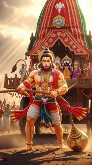 Hanuman Pulling Jagannath Rath – Divine Power Art