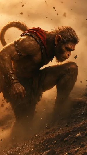 Fierce Warrior Hanuman in Cinematic Battle Pose