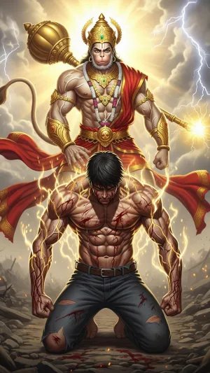 Warrior Receives Divine Power from Lord Hanuman