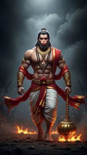 Mighty Lord Hanuman Walking Through Fire