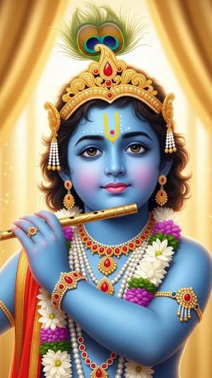 Cute Bal Krishna Playing Flute Divine Wallpaper