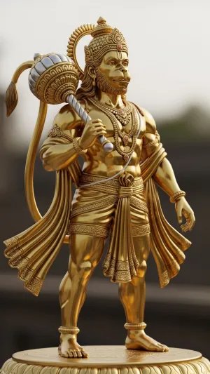 Golden Hanuman Idol Holding Gada Statue