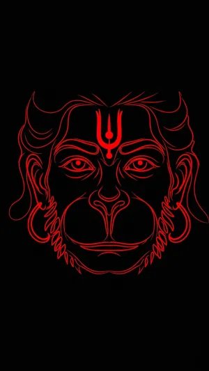Red Neon Hanuman Face with Trishul Tilak