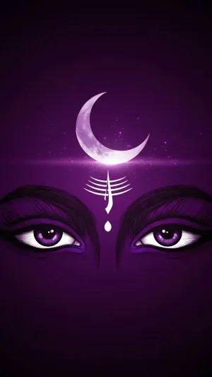 Shiva Trinetra with Crescent Moon Purple Art
