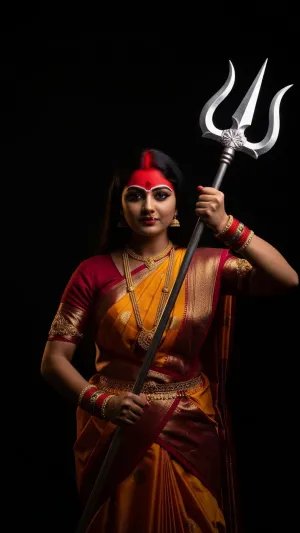 Goddess Durga Avatar Holding Trishul in Traditional Saree