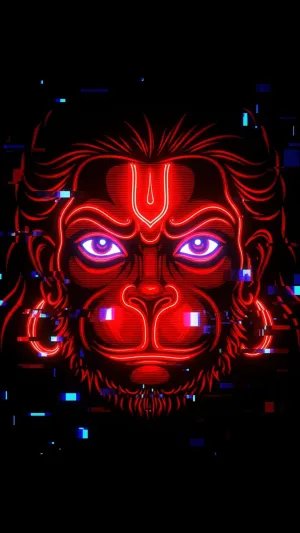Neon Glitch Hanuman Face Digital Art