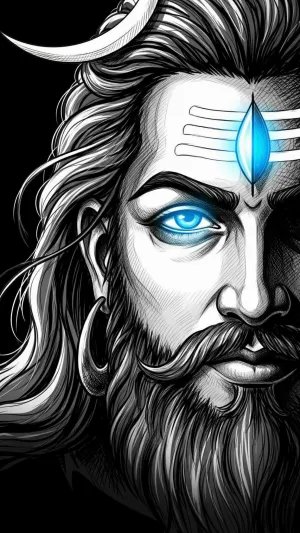 Mahadev Half Face with Glowing Blue Third Eye
