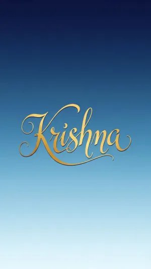 Golden Krishna Calligraphy on Blue Gradient Background