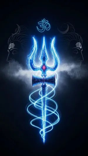 Divine Trishul with Electric Aura and Shiva Outline