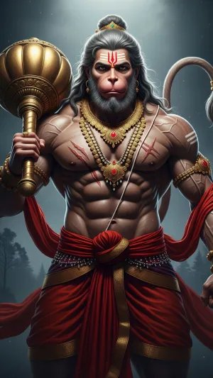 Mighty Hanuman Ji with Gada – Warrior Form Digital Art