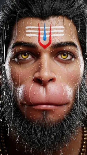Rain-Kissed Hanuman Portrait with Tilak – Divine Strength in Focus