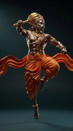 Veer Hanuman with Golden Gada – Powerful Warrior Pose