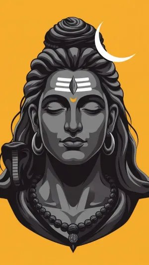 Peaceful Lord Shiva Face Art with Trishul and Crescent Moon