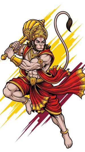 Fierce Warrior Hanuman with Gada – Illustrated Art