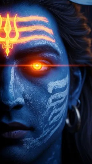 Divine Lord Shiva with Fiery Trishul and Glowing Third Eye