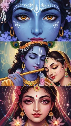 Divine Krishna and Radha Digital Art – Spiritual HD Wallpaper
