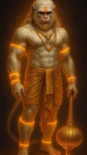 Divine 3D Hanuman with Golden Aura and Gada
