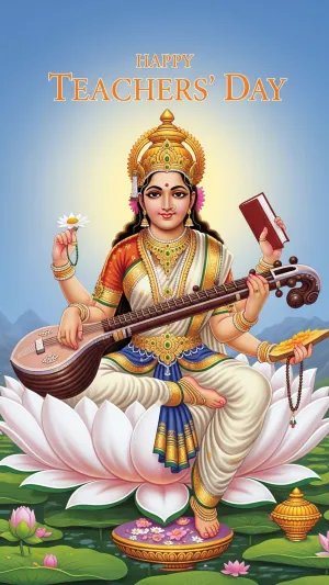 Happy Teachers’ Day with Goddess Saraswati Wallpaper