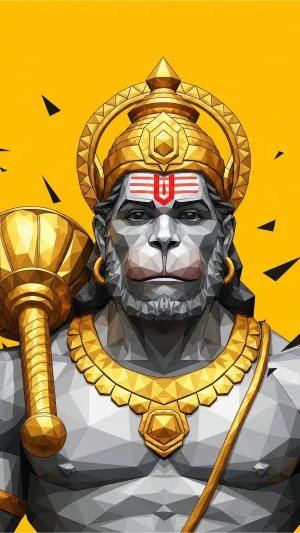 Powerful Polygon Art of Lord Hanuman with Golden Mace