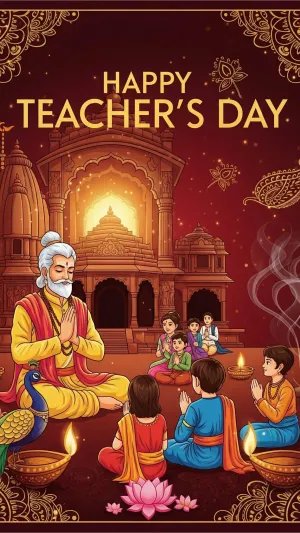 Happy Teacher’s Day Wallpaper with Guru and Students