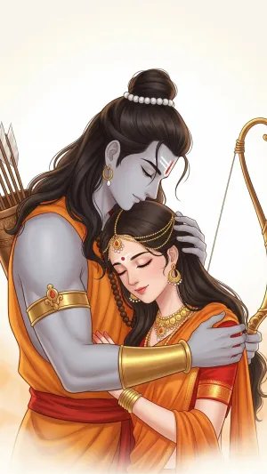 Shri Ram Sita Ji Divine Love Wallpaper – Spiritual Art