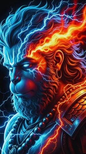 Powerful Hanuman Wallpaper with Fire and Lightning Energy