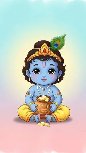 Adorable Bal Krishna Wallpaper with Butter Pot