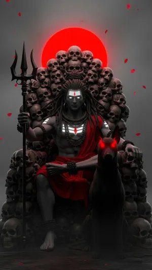 Mahadev Sitting on Skull Throne HD Dark Wallpaper