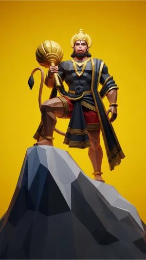 3D Hanuman Standing on Mountain Wallpaper