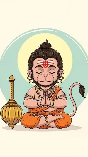 Cute Meditating Hanuman Cartoon Wallpaper