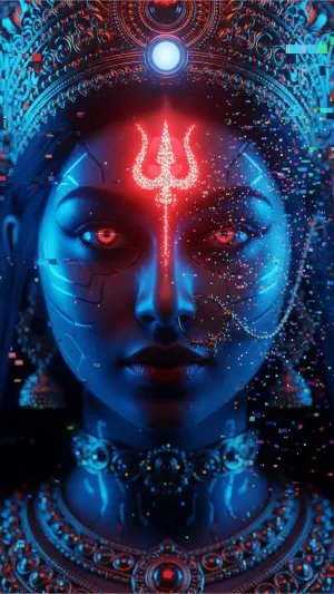 Powerful Devi Maa 3D Wallpaper with Glowing Trishul