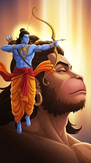 Lord Ram with Bow on Hanuman’s Shoulder Wallpaper HD