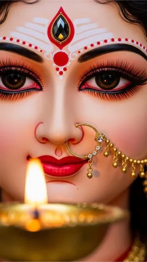 Durga Maa Face with Diya HD Wallpaper for Puja