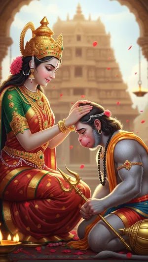 Maa Durga Blessing Hanuman HD Wallpaper