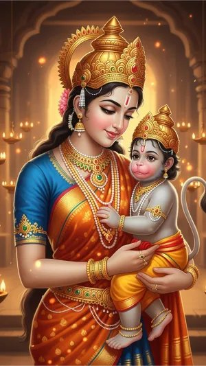 Maa Embracing Bal Hanuman HD Wallpaper