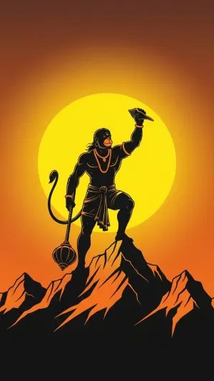 Veer Hanuman Ji Holding Sanjeevani Mountain Artwork