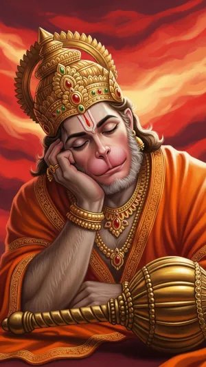 Peaceful Hanuman Ji Sleeping with Mace | Divine Wallpaper