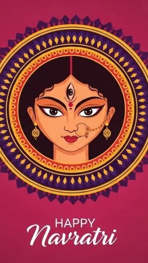 Happy Navratri Festival Wallpaper | Garba Dance & Maa Durga Illustration