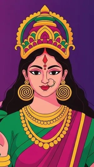 Goddess Durga Illustration  Trishul & Lotus Navratri Wallpaper