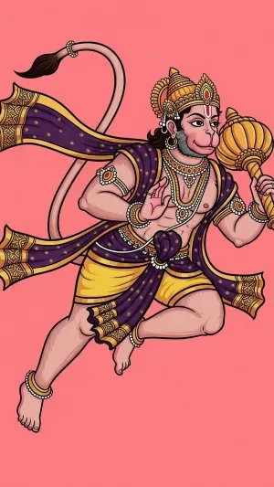Flying Lord Hanuman Illustration with Gada – Powerful Bajrang Bali Cartoon Art