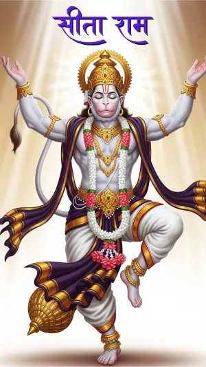 Divine Veer Hanuman in Blessing Pose – Sita Ram Devotional Artwork