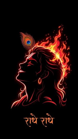 Fiery Radha Krishna Neon Art – Radhe Radhe Glowing Wallpaper