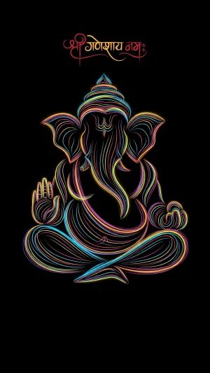 Colorful Lord Ganesha Line Art – Shree Ganeshay Namah Wallpaper