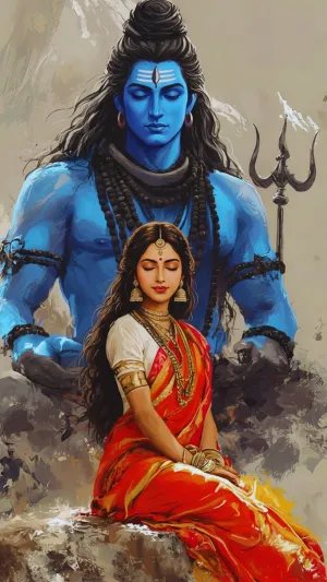 Lord Shiva and Goddess Parvati Divine Meditation Artwork