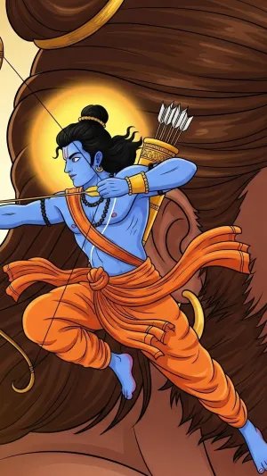 Lord Rama on Hanuman’s Shoulder Divine Artwork