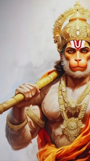 Powerful Lord Hanuman with Golden Gada Artwork