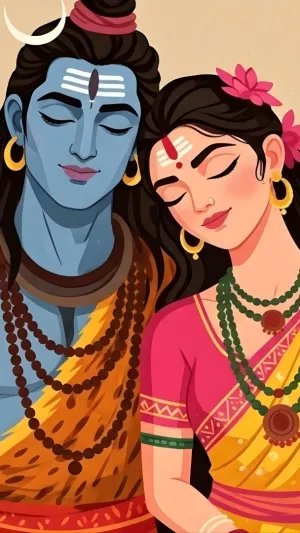 Lord Shiva and Goddess Parvati Divine Love Artwork