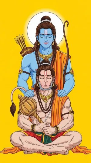Lord Rama Blessing Lord Hanuman Illustration | Spiritual Devotional Art